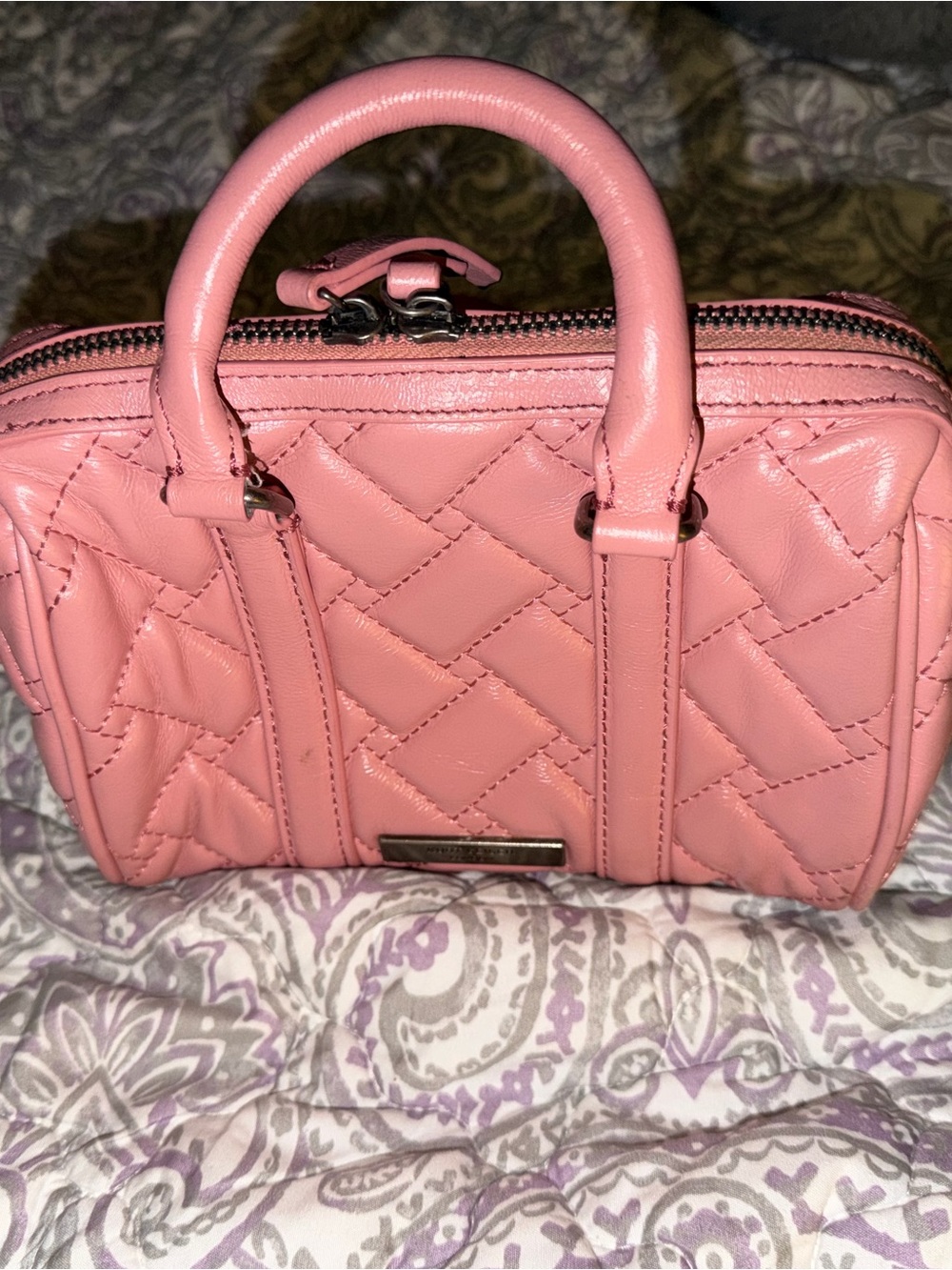 Quilted Pink Leather Top-Handle Women's Bag - Picture 3 of 9